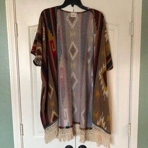 Tribal-Print Fringe Cardigan